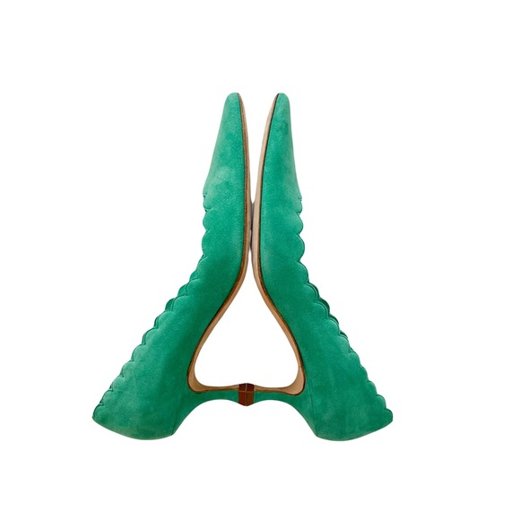 Manolo Blahnik Srilasca Suede Mint Green Scalloped Kitten Heel 36.6 6.5 - Picture 6 of 7